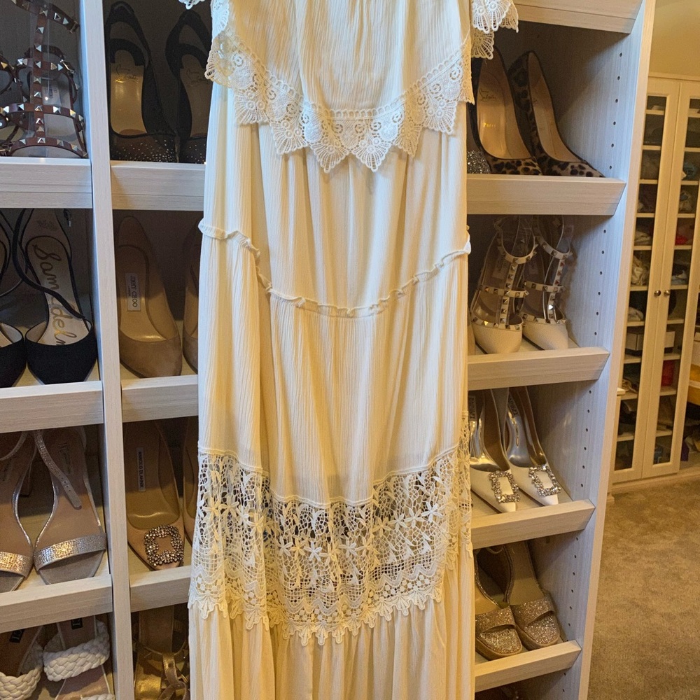 Pink Lily Ivory Lace strapless beachy maxi dress